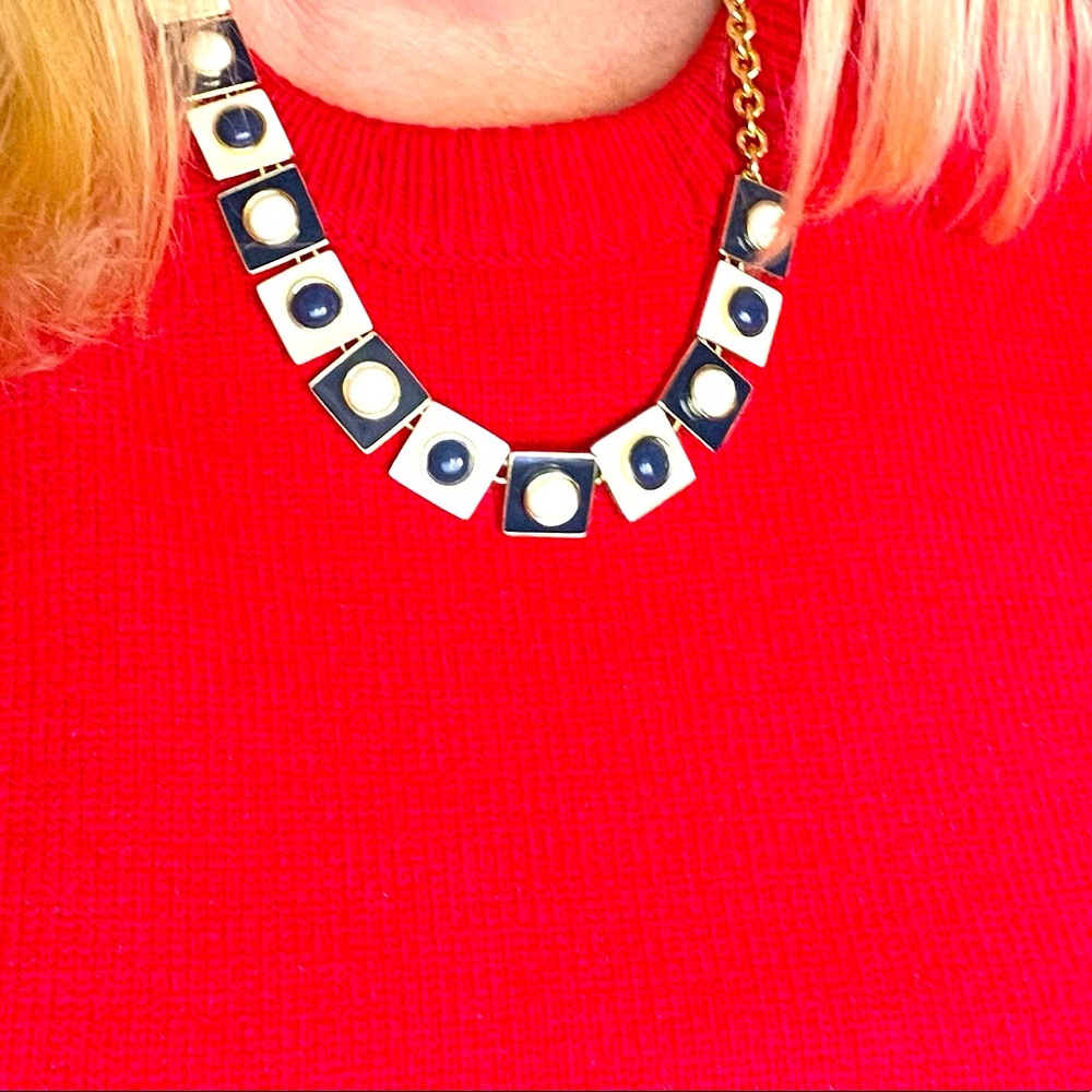 NWT Talbots Navy/Cream Gold Necklace